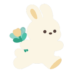 雷沢帰妹（らいたくきまい）のキャラクター（花束を持って駆けだす子うさぎ）